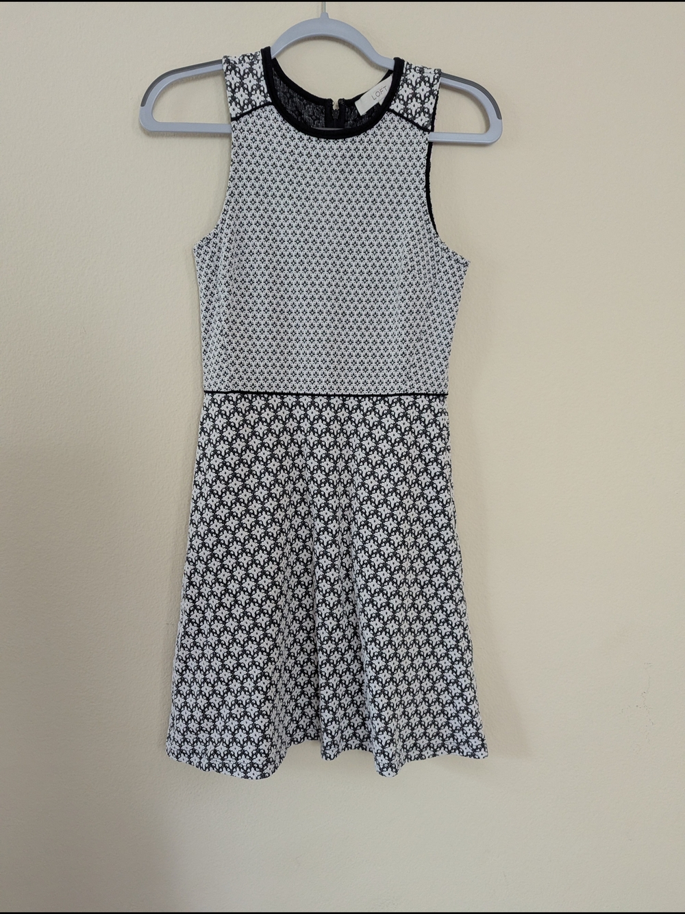 LOFT | Black and White Patterned A-Line Dress